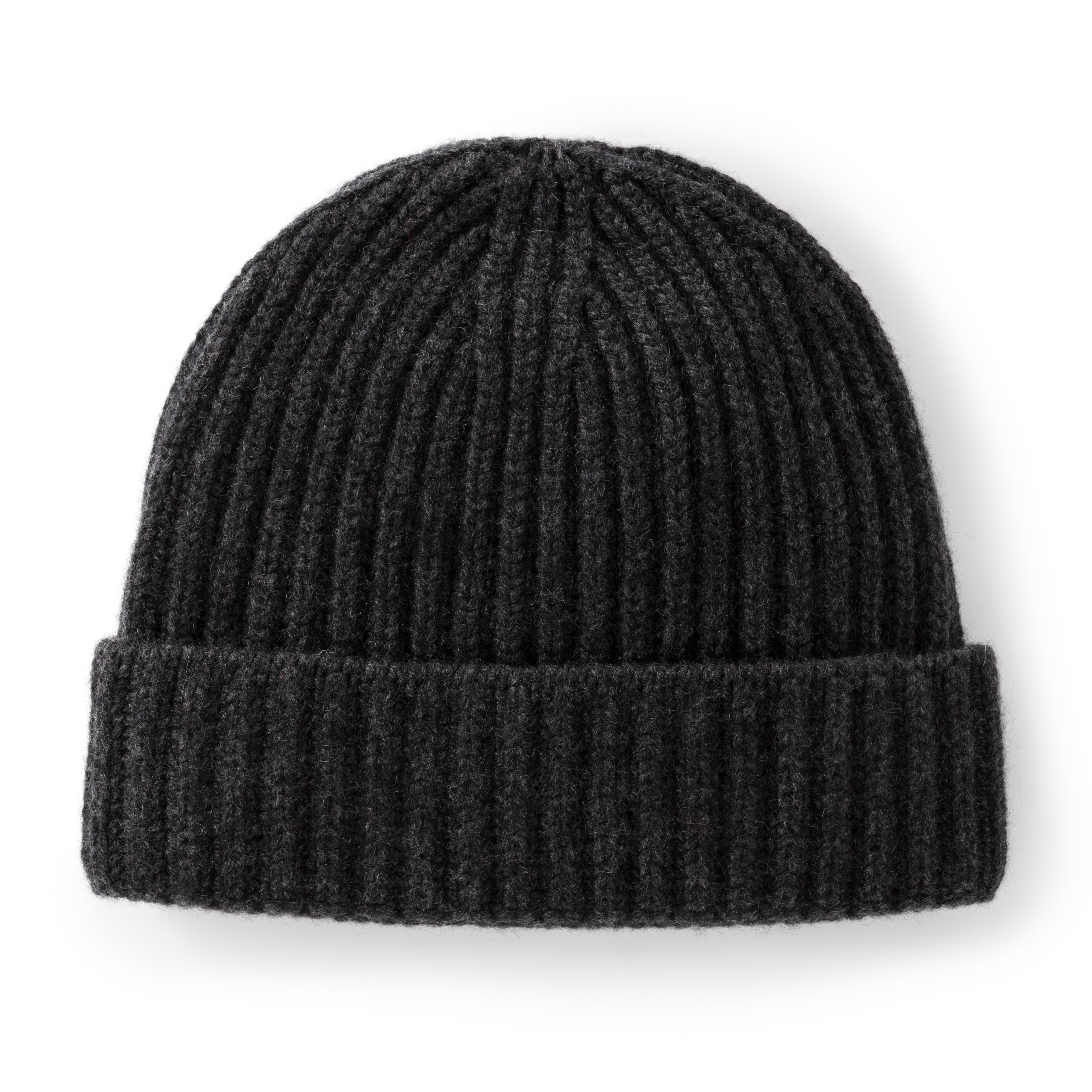 Charcoal Ribbed Cashmere Beanie - Emma Willis