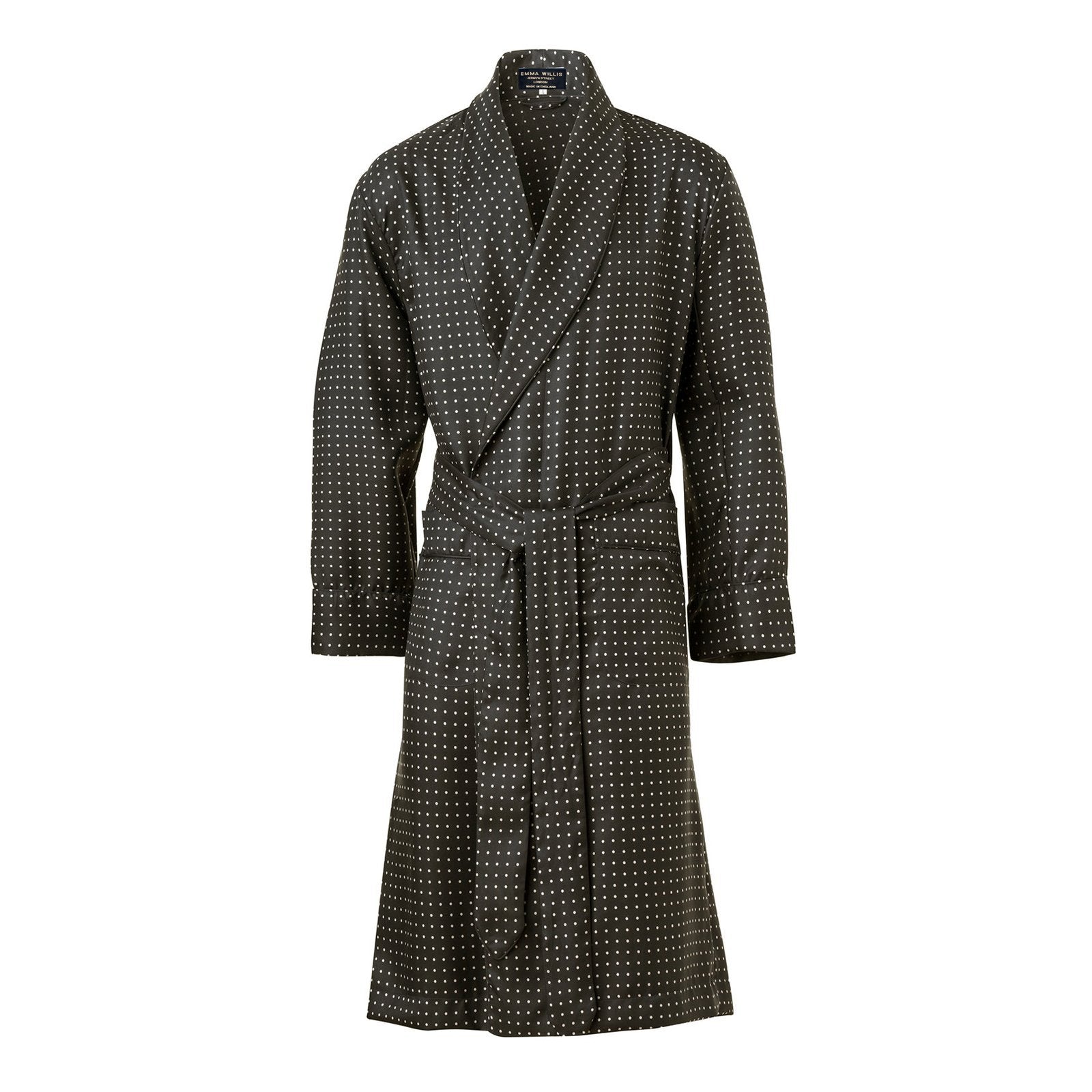 Chocolate and White Spot Silk Dressing Gown - New Collection - Emma Willis