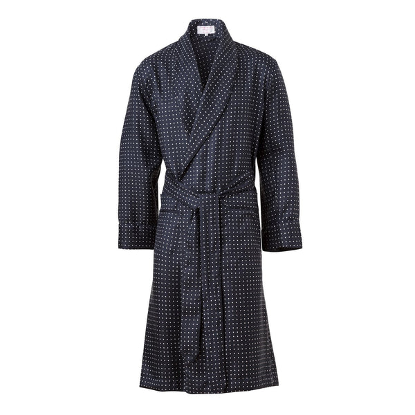 Navy and White Spot Silk Dressing Gown freeshipping - Emma Willis