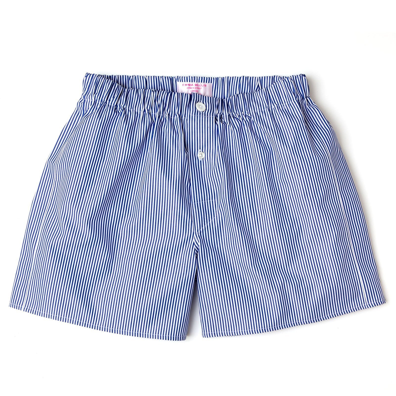 Navy Bengal Stripe Cotton Boxer Shorts - Slim Fit freeshipping - Emma Willis