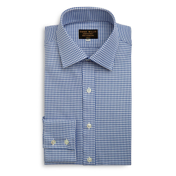Navy Oxford Check Cotton Shirt freeshipping - Emma Willis